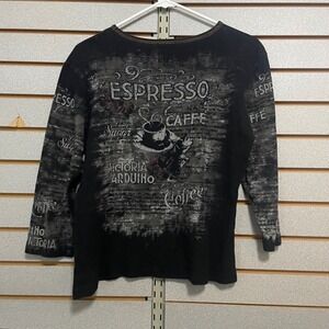 Cactus Espresso Caffe‎ Graphic T-Shirt Women's Long Sleeve Size XL Rhinesones